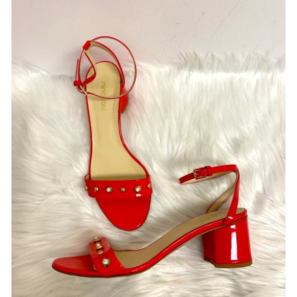 Luxury ninalilou red designer studded sandals $500 6.5 spring formal Italian - Picture 1 of 3